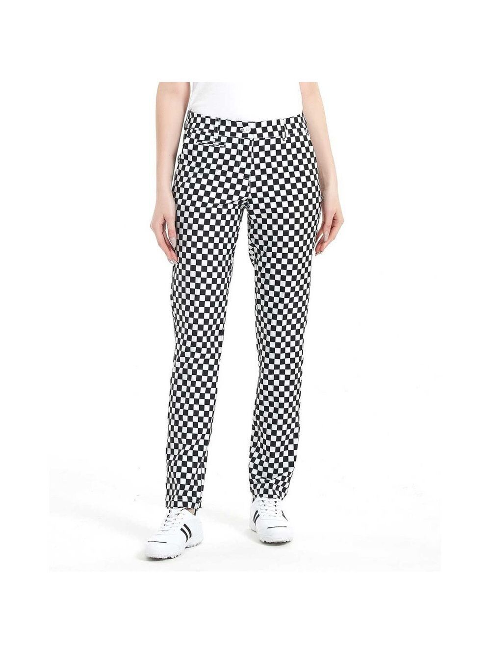 Lesmart Tailored Stretch Golf Pants in Black and White Checkerboard - Size 14